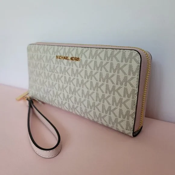 MICHAEL KORS Signature Logo Jet Set Travel Continental Wallet/Wristlet-P. Blush⭐